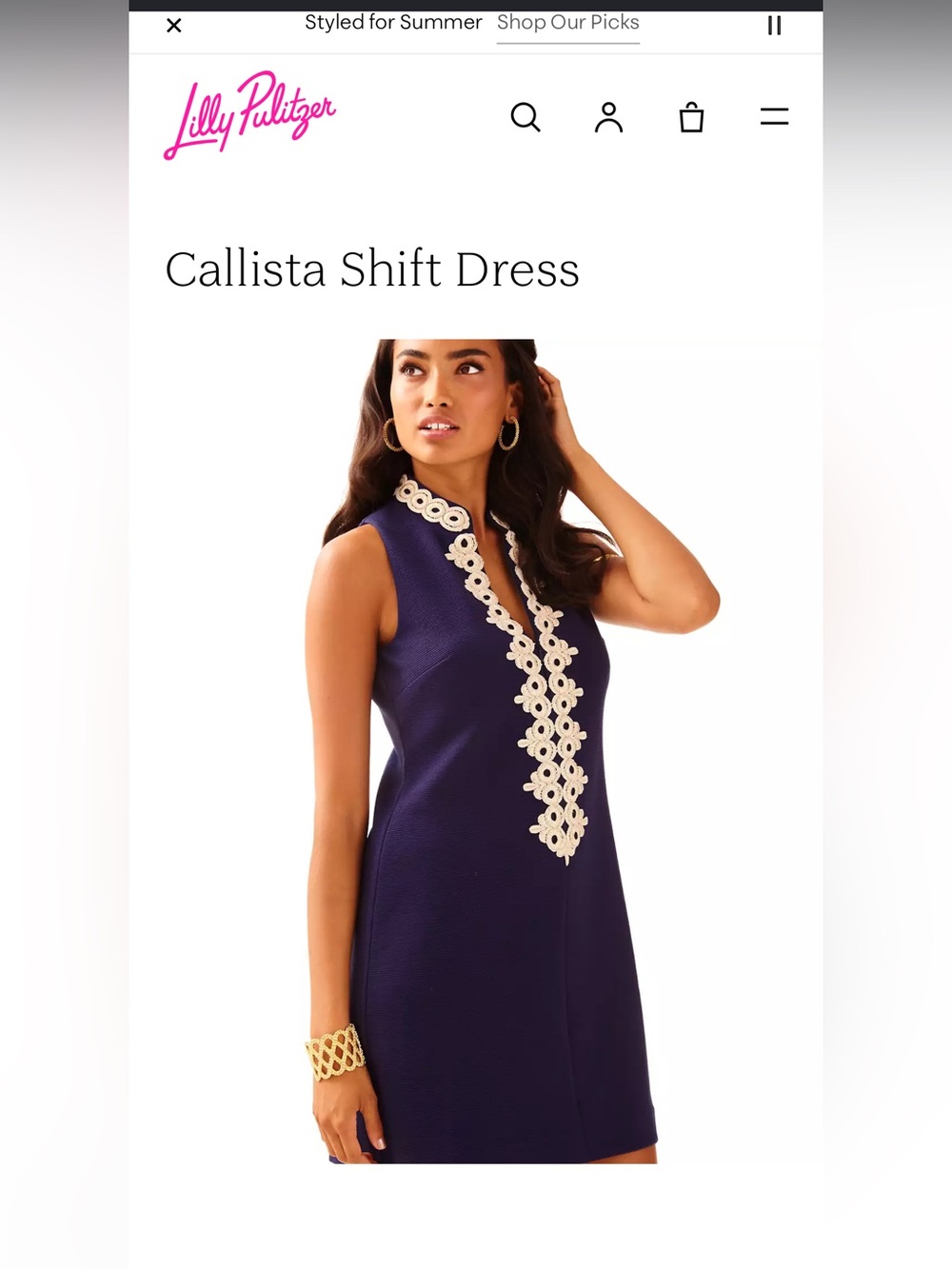 Lilly Pulitzer Callista Shift Dress in True Navy - Size Medium